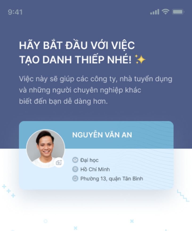 Đăng hình đại diện và tạo danh thiếp trực tuyến cực kỳ đơn giản.
