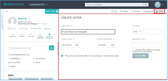 Offer job to candidates